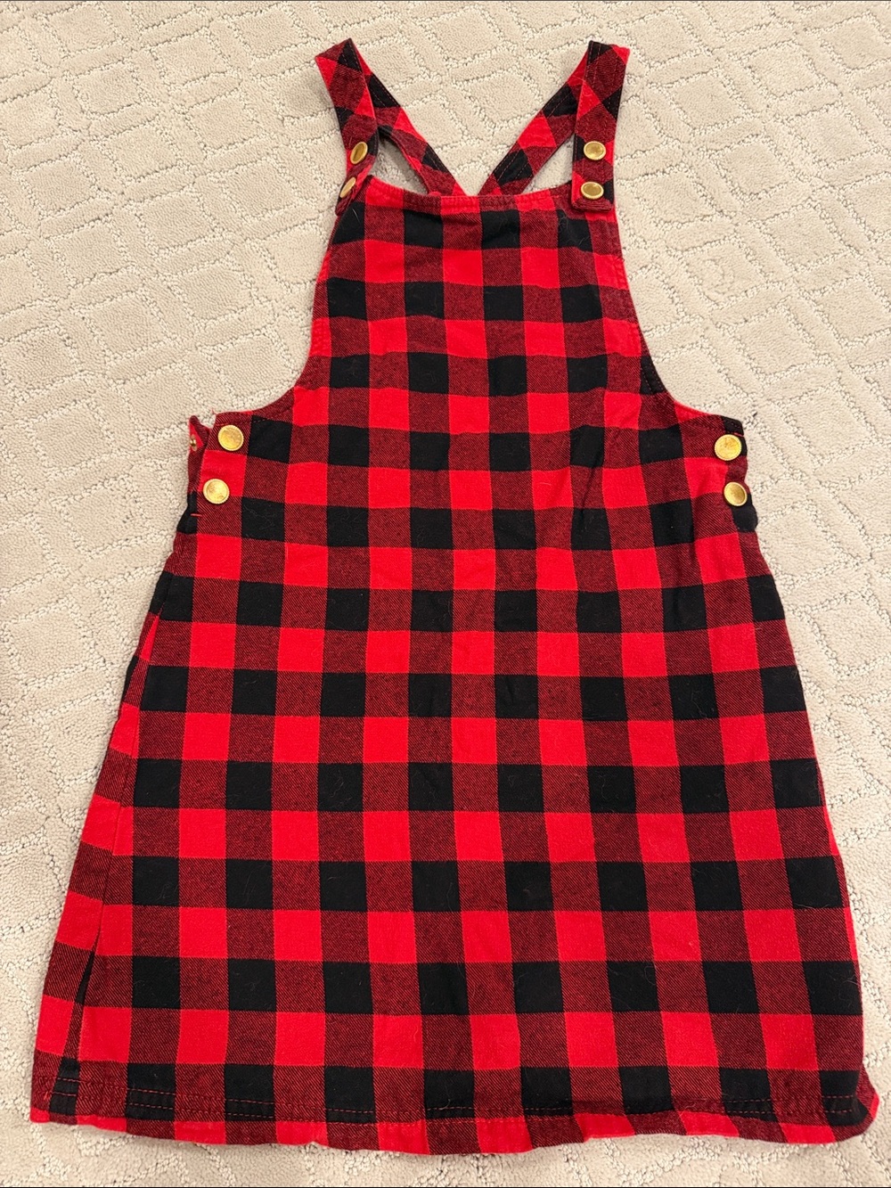 Red and Black Buffalo Plaid Pinafore Dress for Kids